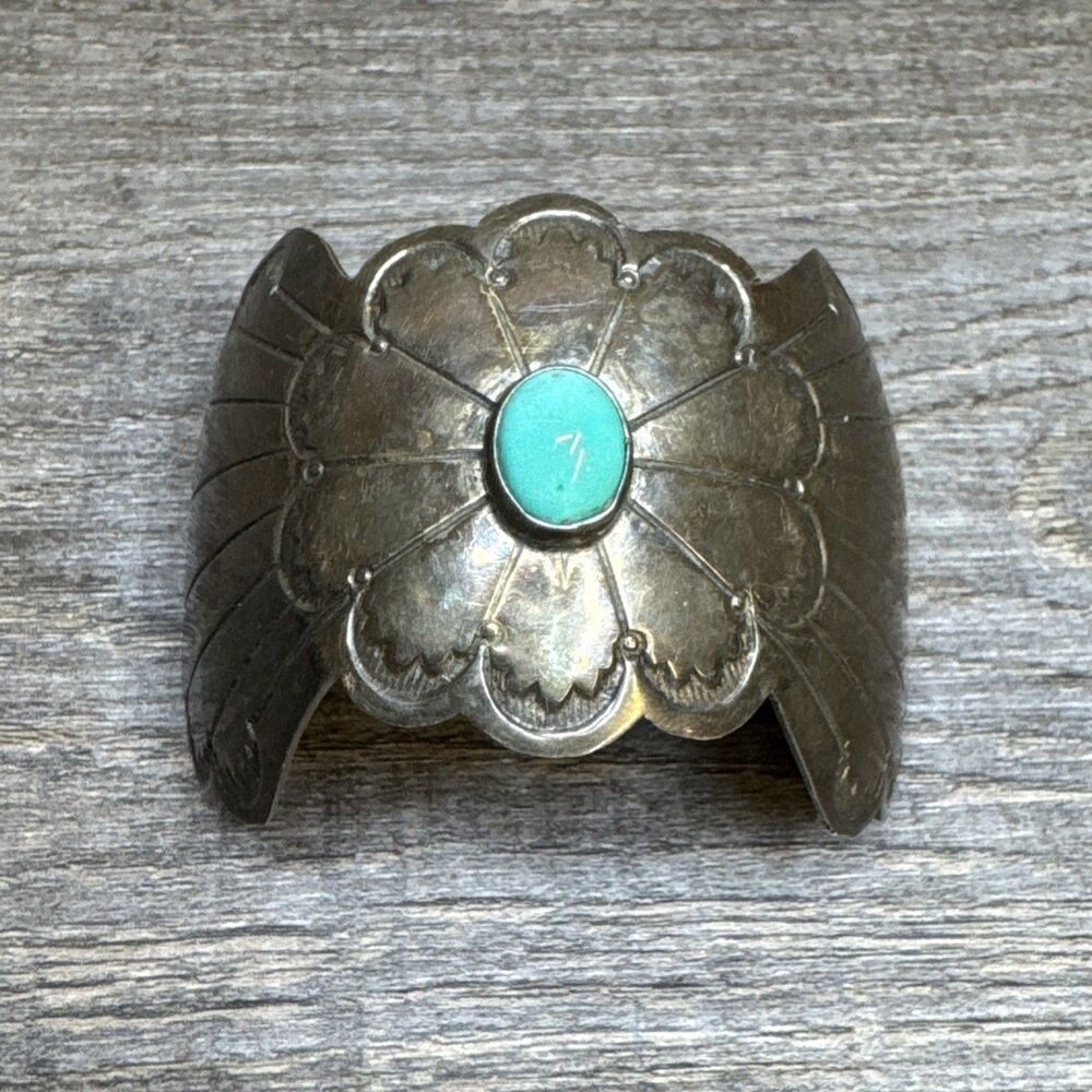 Vtg Old Pawn Toned Navajo Sterling Silver Turquoise Ponytail Hair Barrette Clip